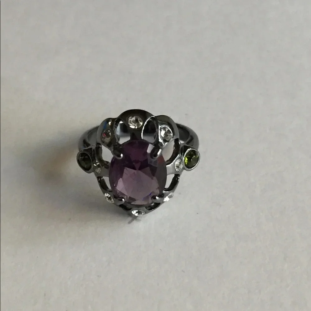 Hematite Sterling Silver Ring Purple And Peridot Size Size 6